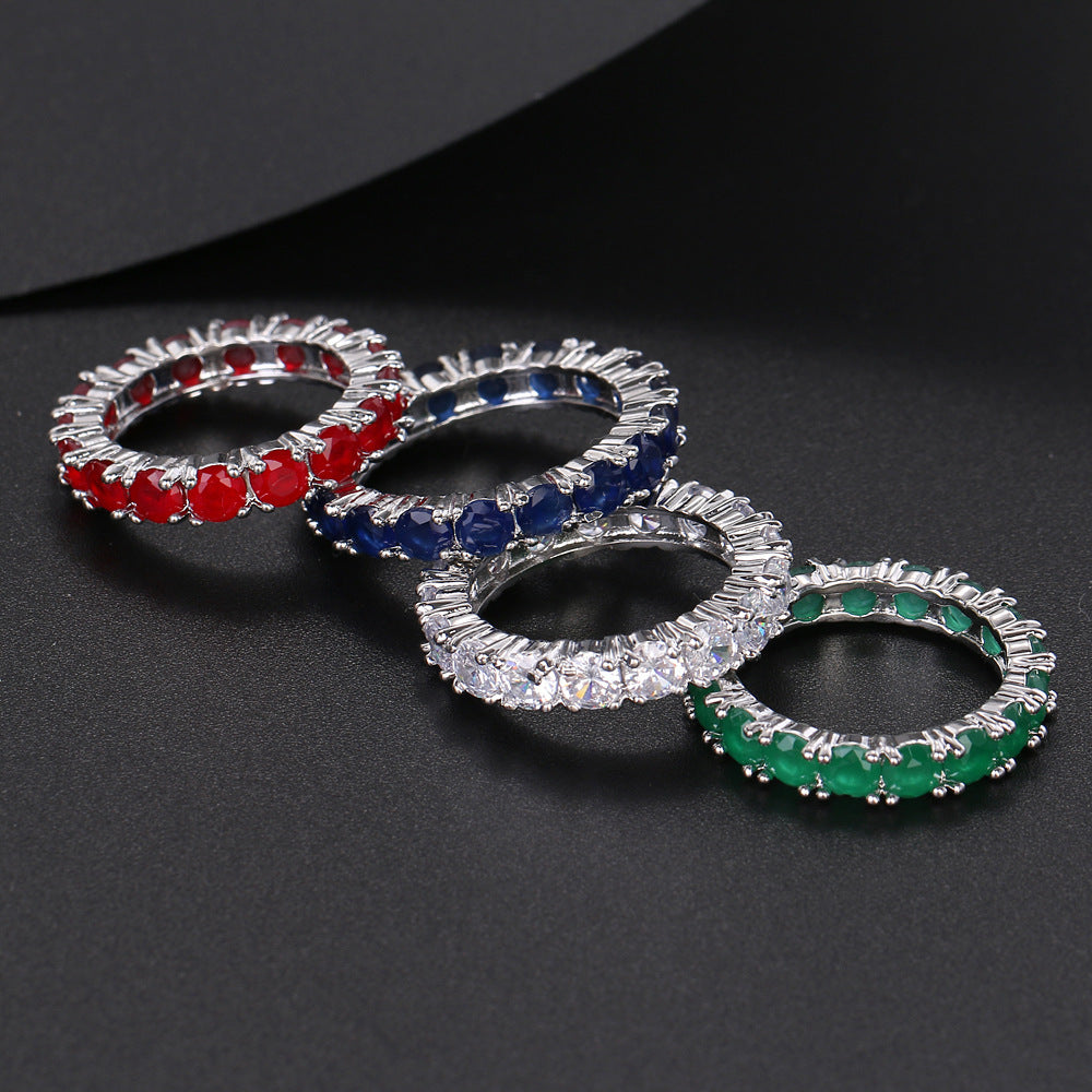 Copper Zircon Diamond Row Ring Geometric Design Fashion Jewelry for Women Dainty Sparkling Statement Accessory