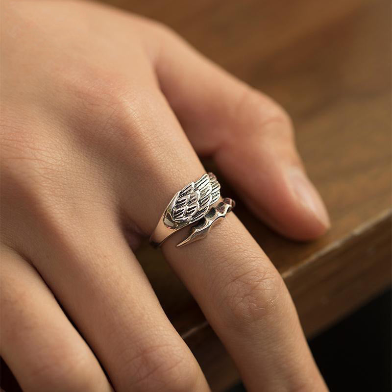 Angels And Demons Ring Open Design Copper Zodiac Animal Jewelry Statement Ring For Men Subtle Silver Tone Glow