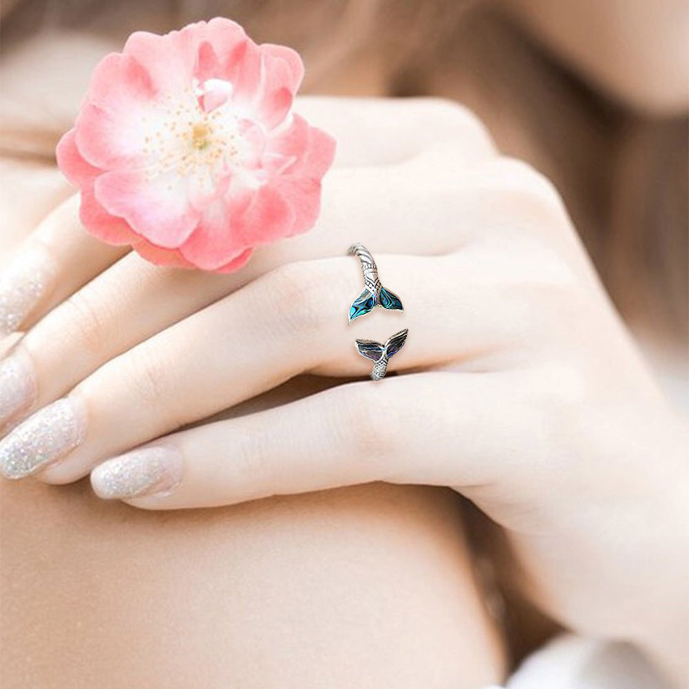 Women's Mermaid Tail Alloy Adjustable Open Ring Fashion Jewelry Statement Finger Ring Unique Design Gift For Women