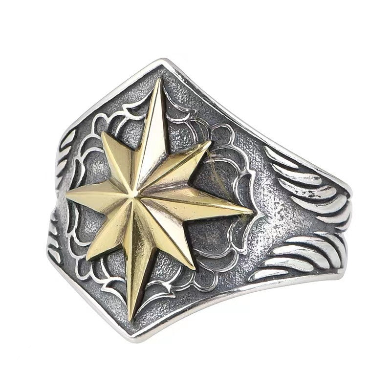 Unisex Open Adjustable Ring Eight Awn Star Index Finger Design New Chinese Zodiac Copper Ring Vintage Inspired