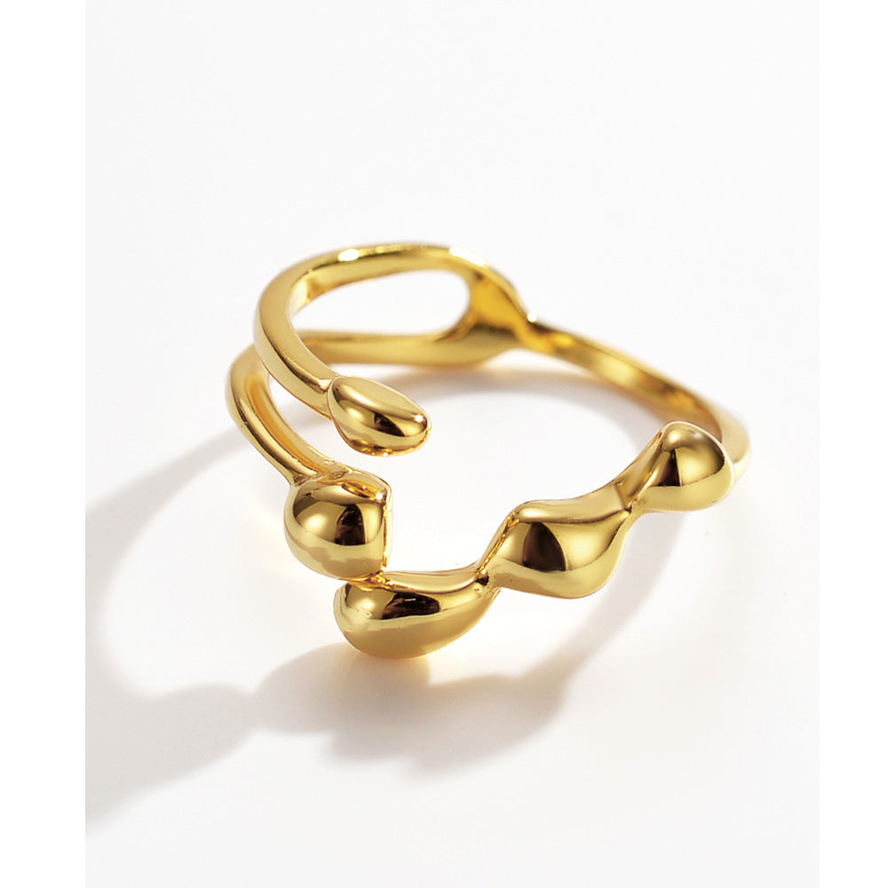 Womens Sterling Rings 925 Irregular Geometric Ring With Electroplated Gold Finish Adjustable Open Band Jewelry