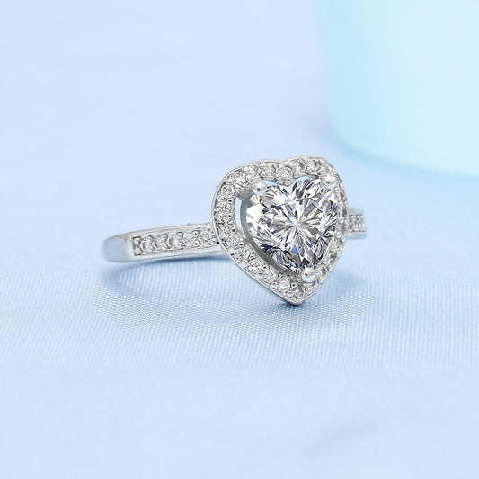 Heart Shaped Adjustable Ring Moissanite Gemstone Inlaid In Platinum White Gold Filled Jewelry Fashion Accessory