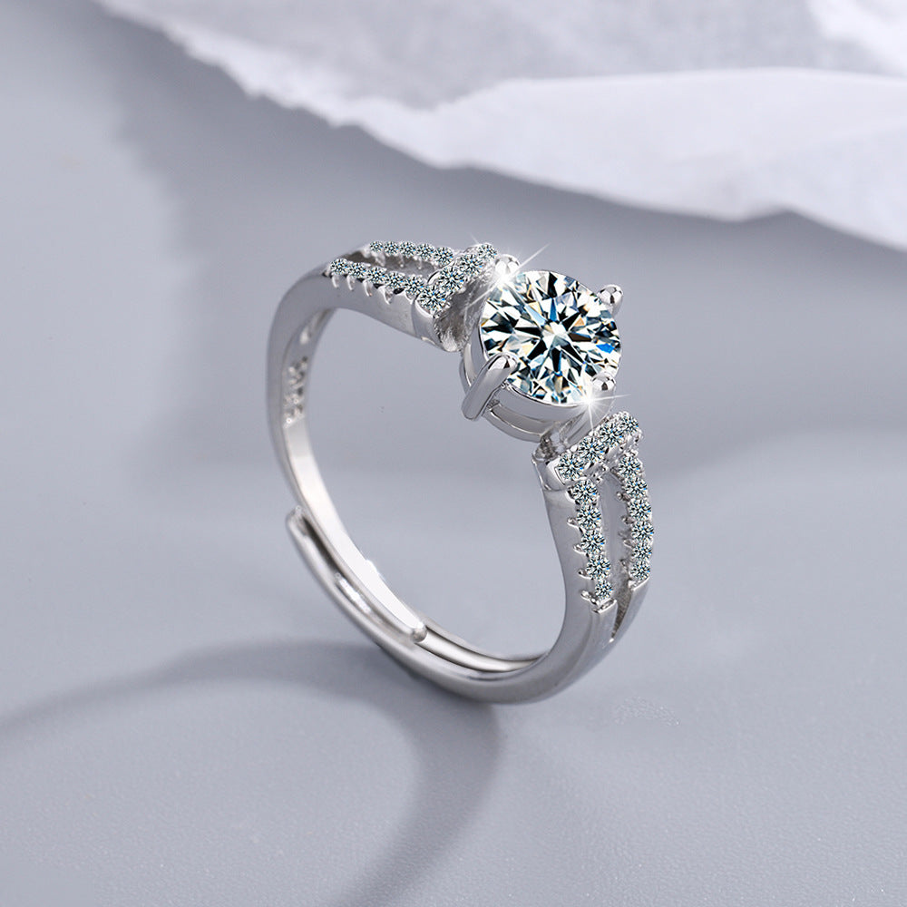 Adjustable Zircon Inlay Copper Ring Platinum Plated Jewelry