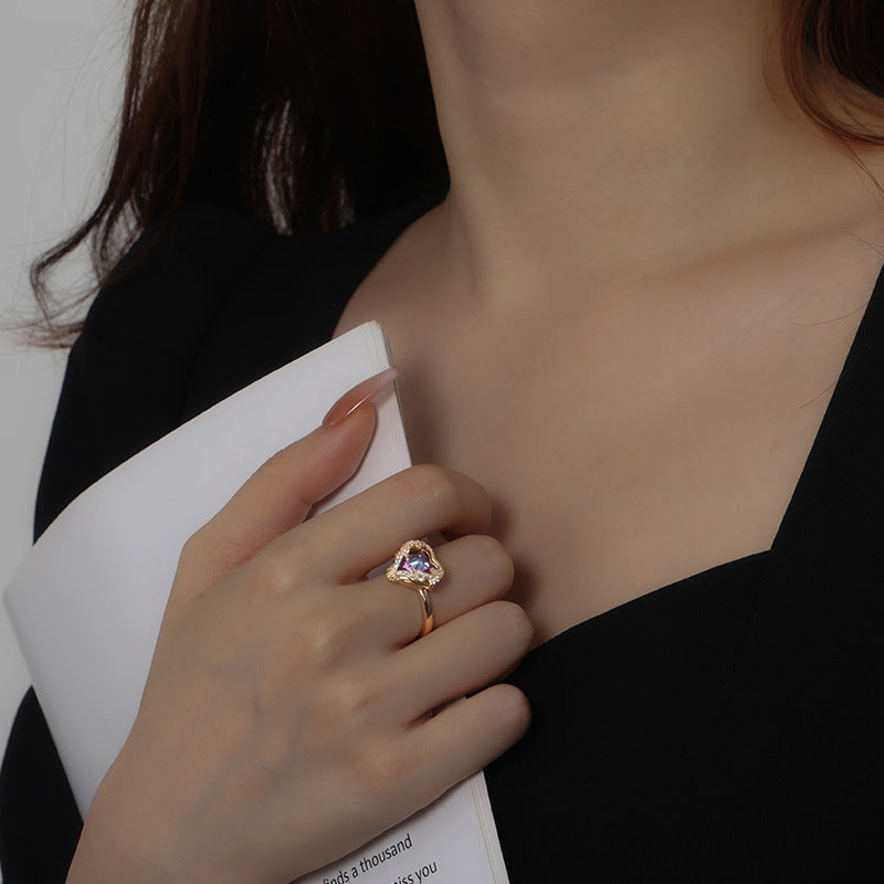 Drop Shape Titanium Steel Ring and Necklace Set With Alloy Inlaid Gems Korean Style Elegant Gift For Special Occasions