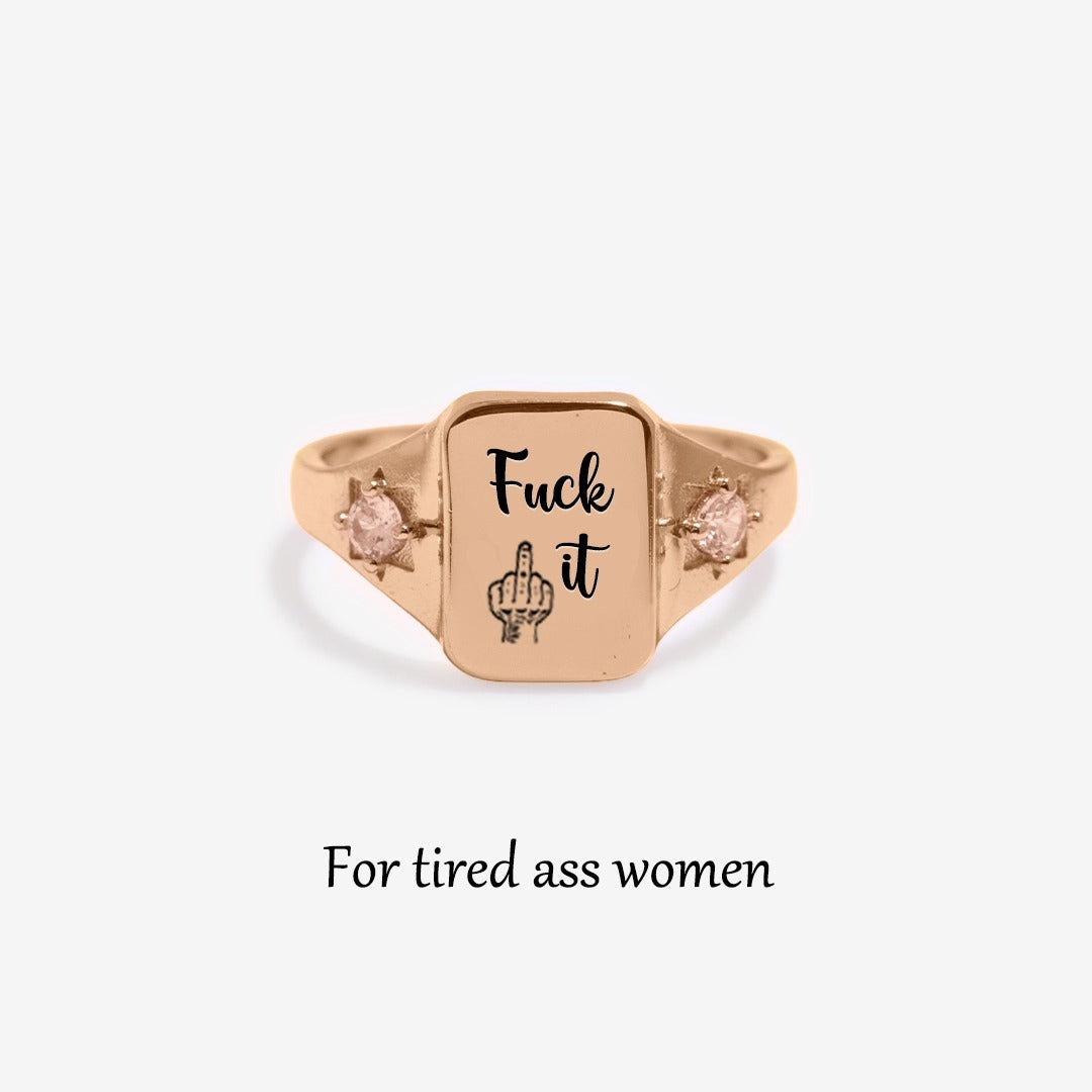 Womens English Letter Squared Rings Alloy Electroplated Jewelry Durable Elegant Statement Accessory Daily Wear