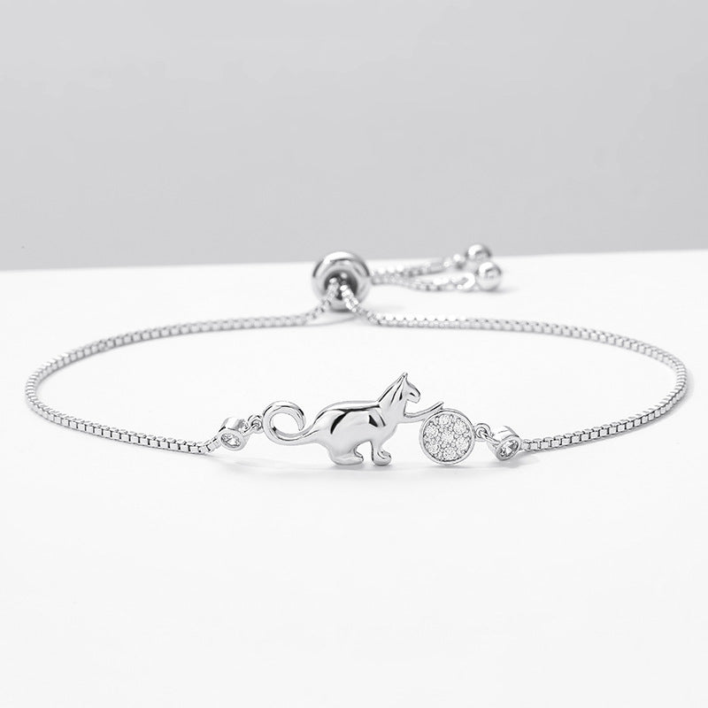 Womens Kitten Hug Mouse Bracelet Animal Zodiac Bangle Polished Diamond Electroplated Alloy Jewelry Gift For Women