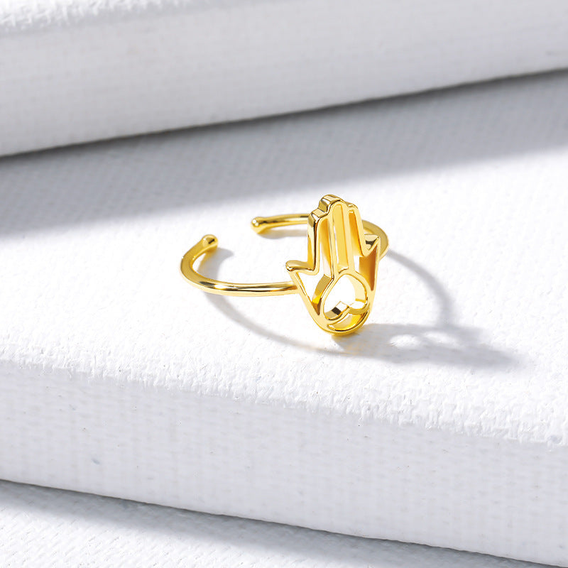 Adjustable Palm Design Stainless Steel Finger Ring Exotic Palm Gift Gold Festival Individually Packed Festival