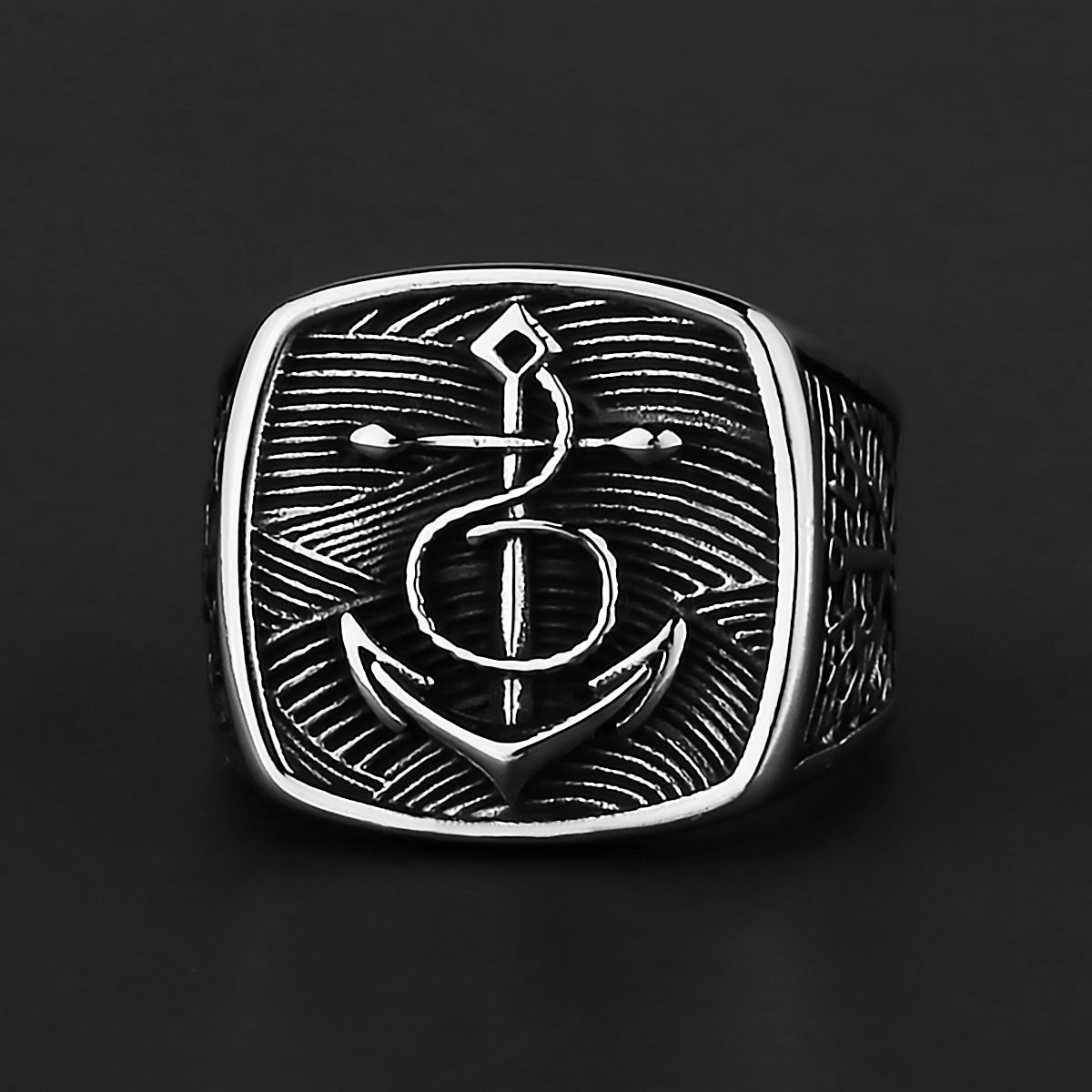 Boat Anchor Titanium Steel Ring Pirate Compass Ring Birthday Gift Retro European American Style Ring No 7 8 10
