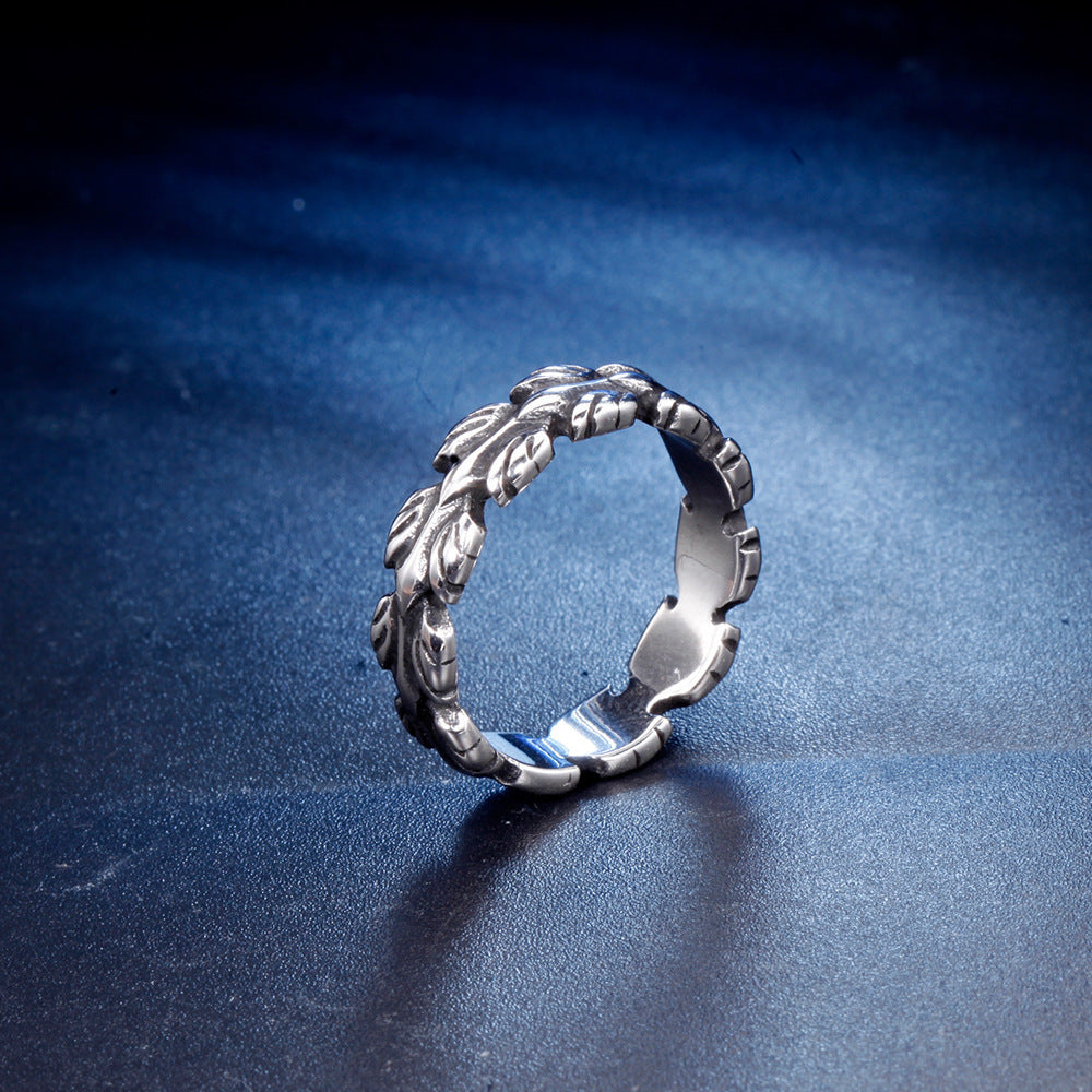 Mens Ring Retro Feather Design Titanium Steel EuropeanAmerican Statement Jewelry Durable Fashion Accessory Gift