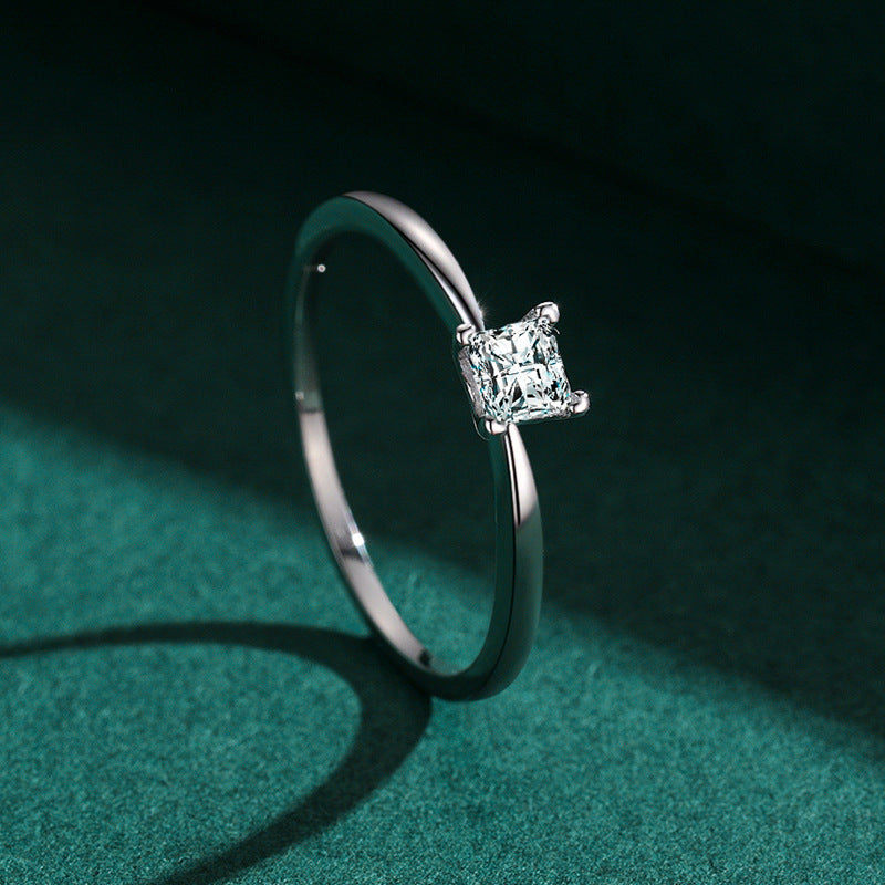 S925 Sterling Silver Ring Four Claw Setting with Gemstone Band for Her Elegant Jewelry Gift For Dress Up Shine