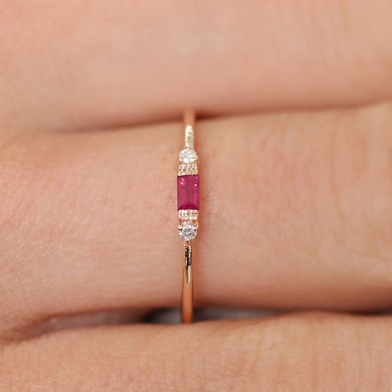 Rose Gold Emerald Zirconia Ring Copper Plated 18k Yellow Gold Engagement Ring for Women Size 5 Geometric Inlay