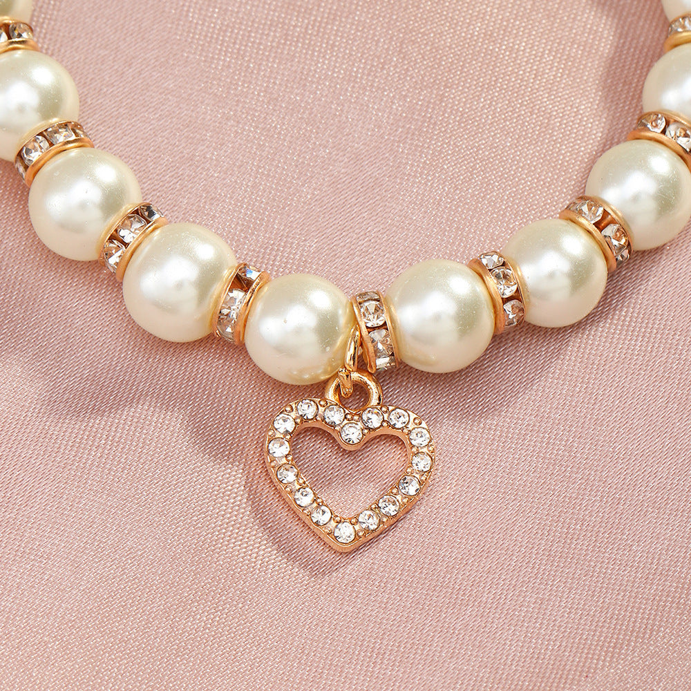 Korean Style Imitation Pearl Bracelet Love Bangle Alloy Spacer Jewelry Gift For Her Fashion Accessory Cute Gem