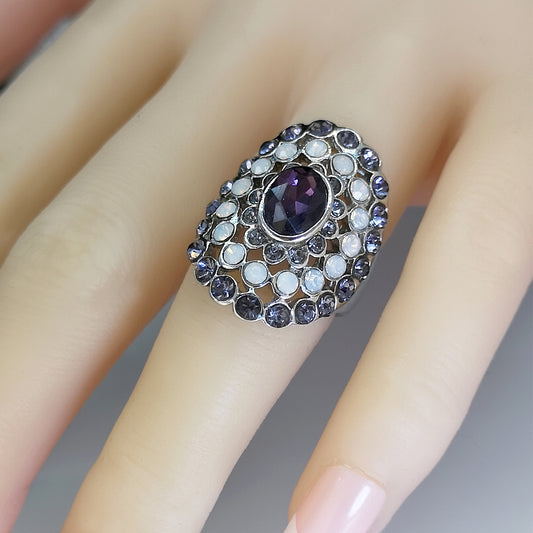 Womens Opal Ring In Platinum Finish Fashion Jewelry With Elegant Classic Style And Electroplating Shine For Everyday Wear