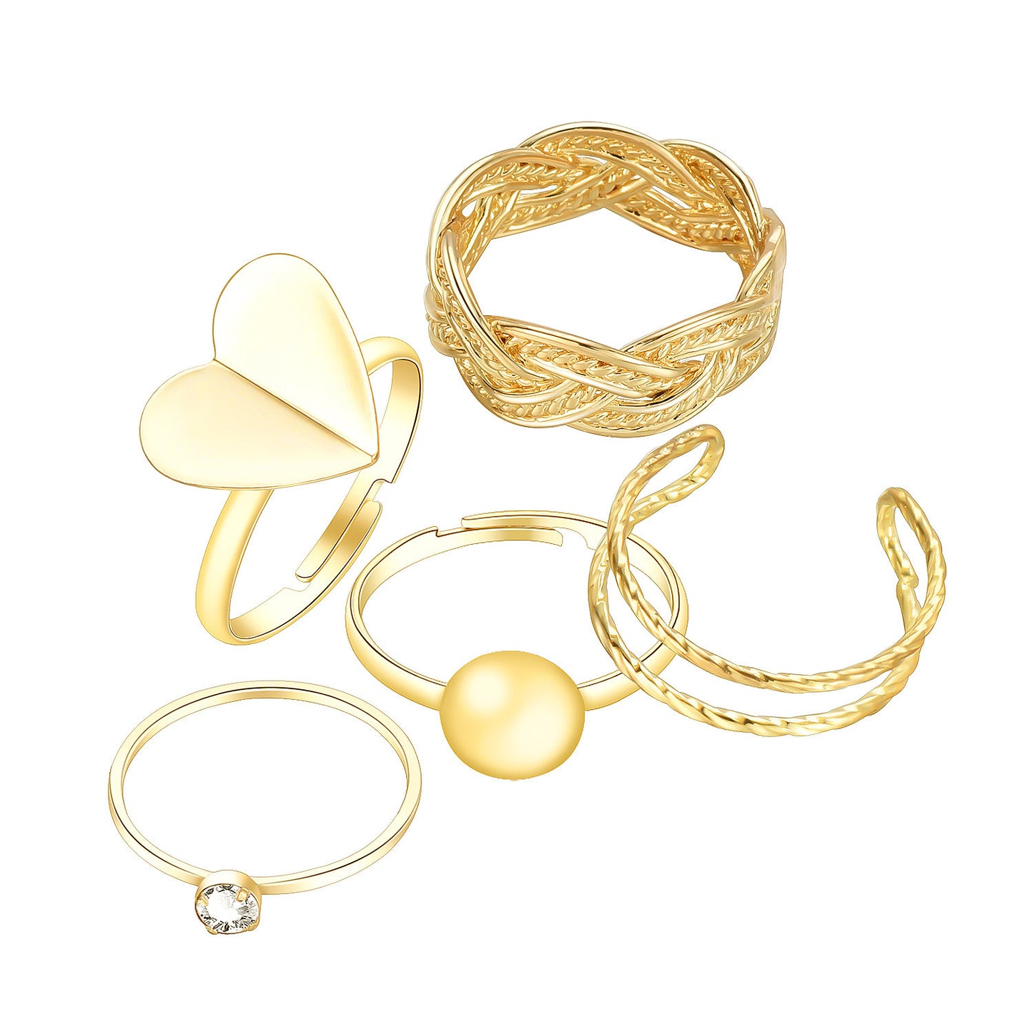 Geometric Alloy Ring Set Exaggerated Big Love Joint Rings Electroplated Fashion Jewelry for Women and Girls Trendy