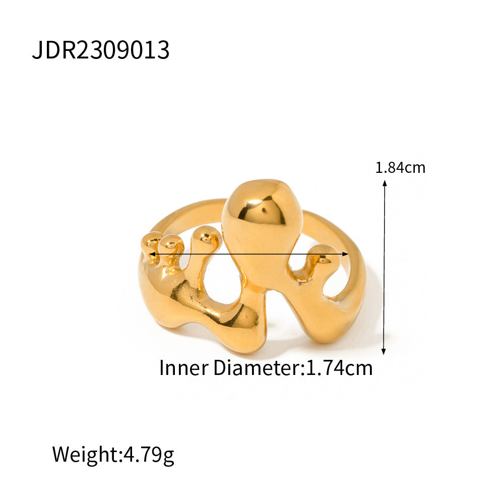 Women Stainless Steel Rings 18K Gold Plated Liquid Melting Design Fashion Jewelry Statement Rings Elegant Bands