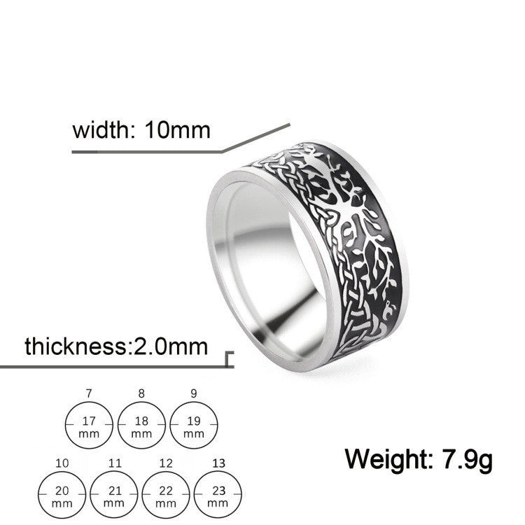 Stainless Steel Ring With Retro Lucky Tree Pattern