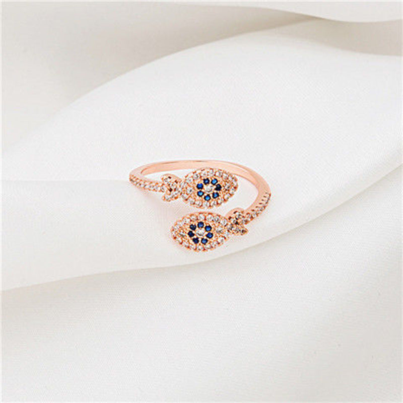 Womens Adjustable Fish Ring Micro Diamond Copper Jewelry