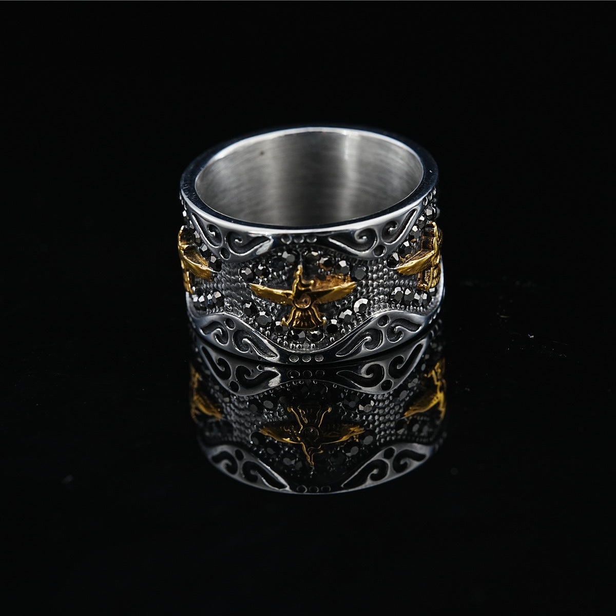 Unisex Retro Eagle Wings Ring Geometric Titanium Alloy Ring For Men Women Vintage Biker Jewelry Gift Vintage Look