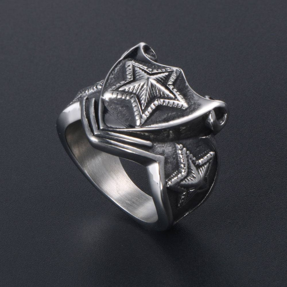 Titanium Steel Pentagram Ring For Men Star Shape Hip Hop Style Jewelry Polished Finish Gift For Festivals Sale