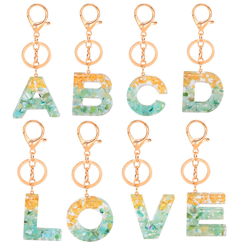 Gold Foil Alphabet Letter Keychain Resin Initial Key Ring Lightweight Individually Packaged Key Ring Gift Wrap