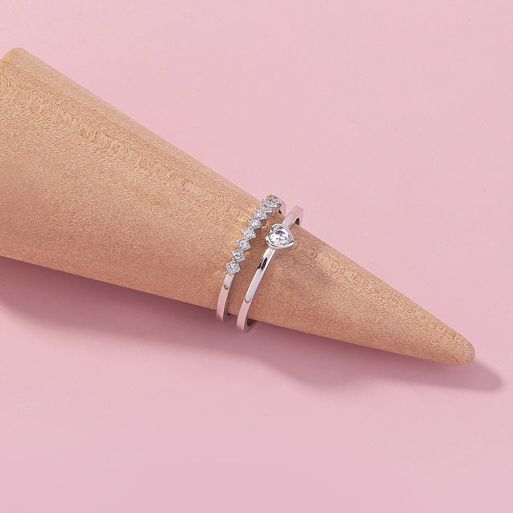 Two Layer Zircon Ring Adjustable Copper Brass Ring Electroplated Finish Elegant Statement Ring Perfect Gift For Women