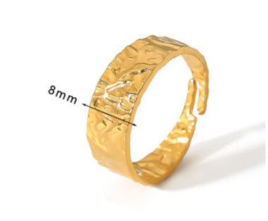 Women's Gold Plated Ring Retro Adjustable Opening Ring Personality Stainless Steel Ring Fashion Jewelry Round Ring for Her