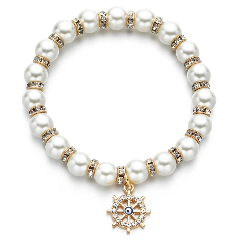 Handmade Natural Freshwater Pearl Bracelet With Branches Palms Trees Rudders Hearts Owls Charms Design For Daily Wear