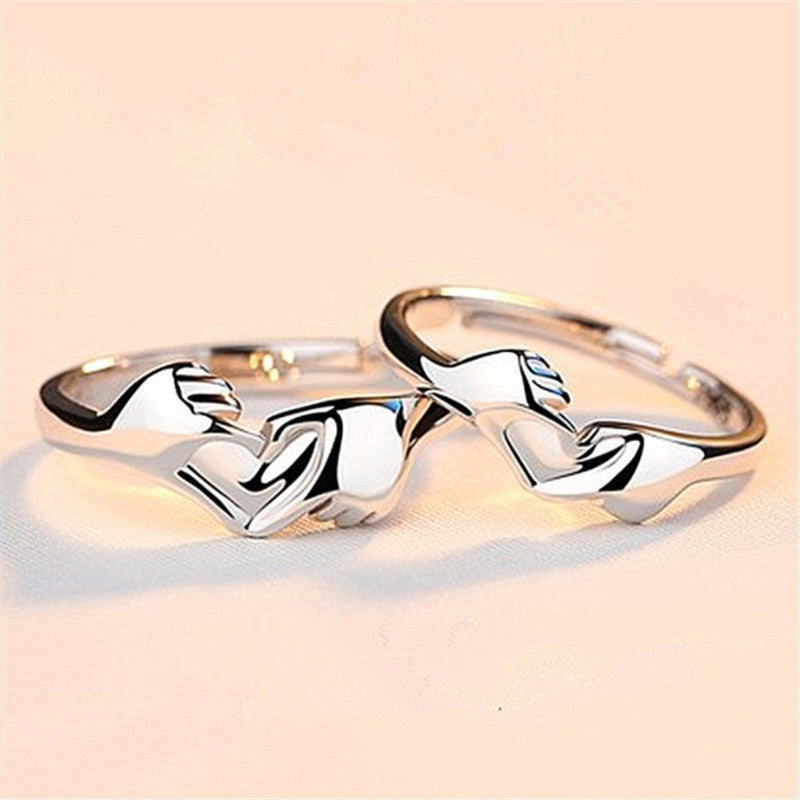 S925 Silver Rings Love Hand Holding Design Adjustable Opening Unisex Pair For Couples Engagement Jewelry Gifts