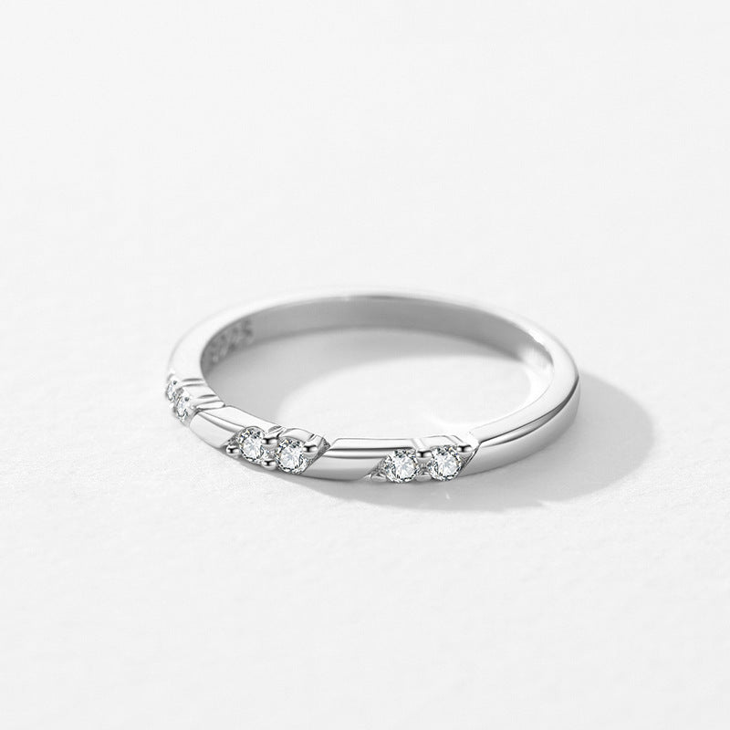 925 Sterling Silver Ring For Women Geometric Design With Zircon Line Band Classic Fashion Jewelry For Her Chic