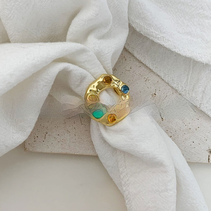 Special Interest Design Retro Fashion Unisex Brass Gold Plated Color Ring Electroplated Copper Size Free Style