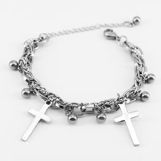 Titanium Steel Bracelet With Geometric Pendant Ball Chain