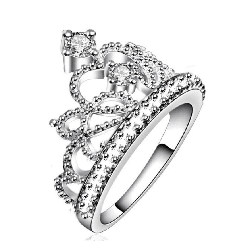 Elegant White Copper Crown Ring For Women Gift Jewelry