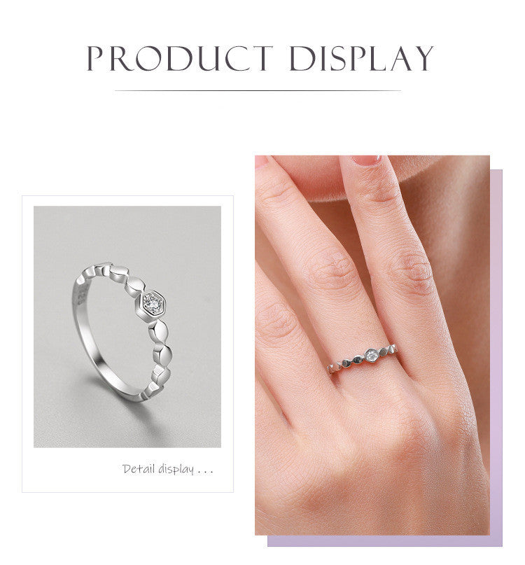 Silver Ring With Micro Diamond Honeycomb Design Thin Band For Her Anniversary Gift Elegant Style Accessory Day