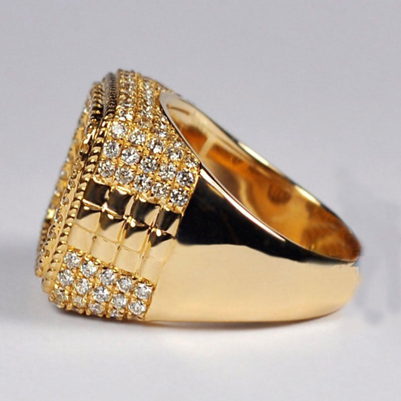 Mens Gold Plated Ring With Simulated Diamond Accents Geometric Design European American Inspired Fashion Jewelry