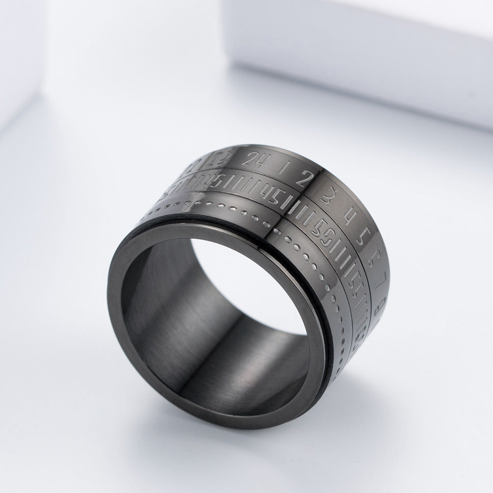 Unisex Titanium Steel Rotating Arabic Numerals Ring Time Jewelry European American Style Fashion Accessory Pro