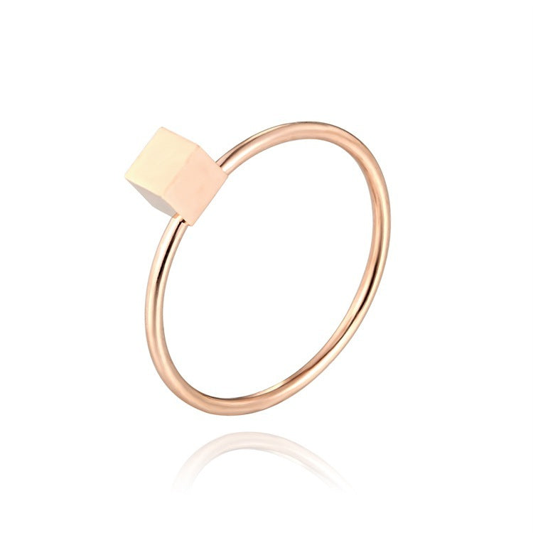 Rose Gold Stainless Steel Square Ring Women Fashion Jewelry