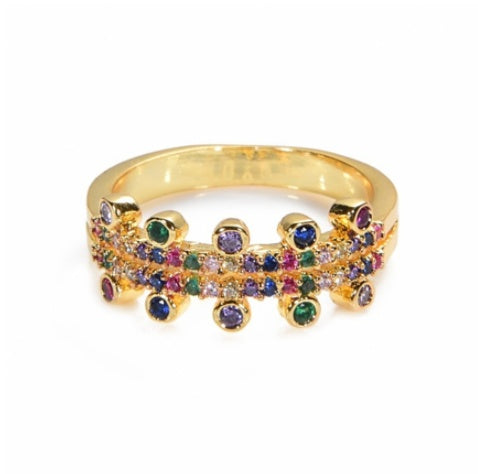 Rainbow Personality Geometric Ring Metal Inlaid Gold Unisex Jewelry With Mosaic Stones For Color Matching Wedding Gift