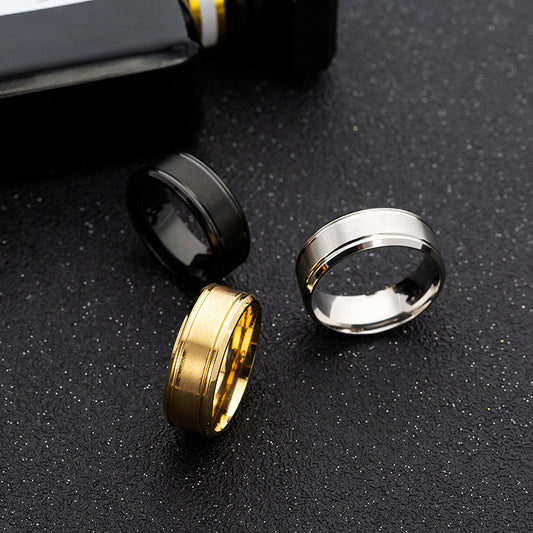 Mens Stainless Steel Ring 8mm Matte Double Bevel Geometric Simple Durable Fashion Accessory Unisex Ring Styles
