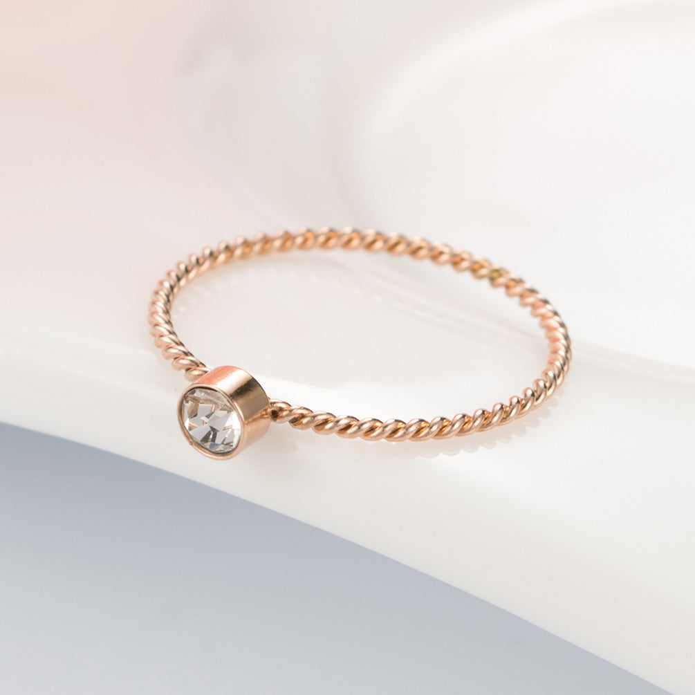Rose Gold Diamond Twist Ring For Women Titanium Steel Band