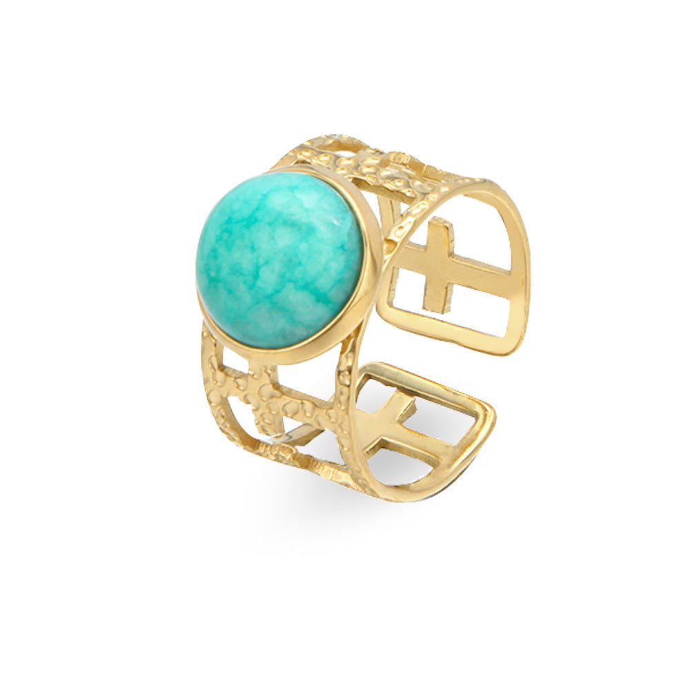 European And American Retro Female Light Luxury Temperament Turquoise Hollow Ring