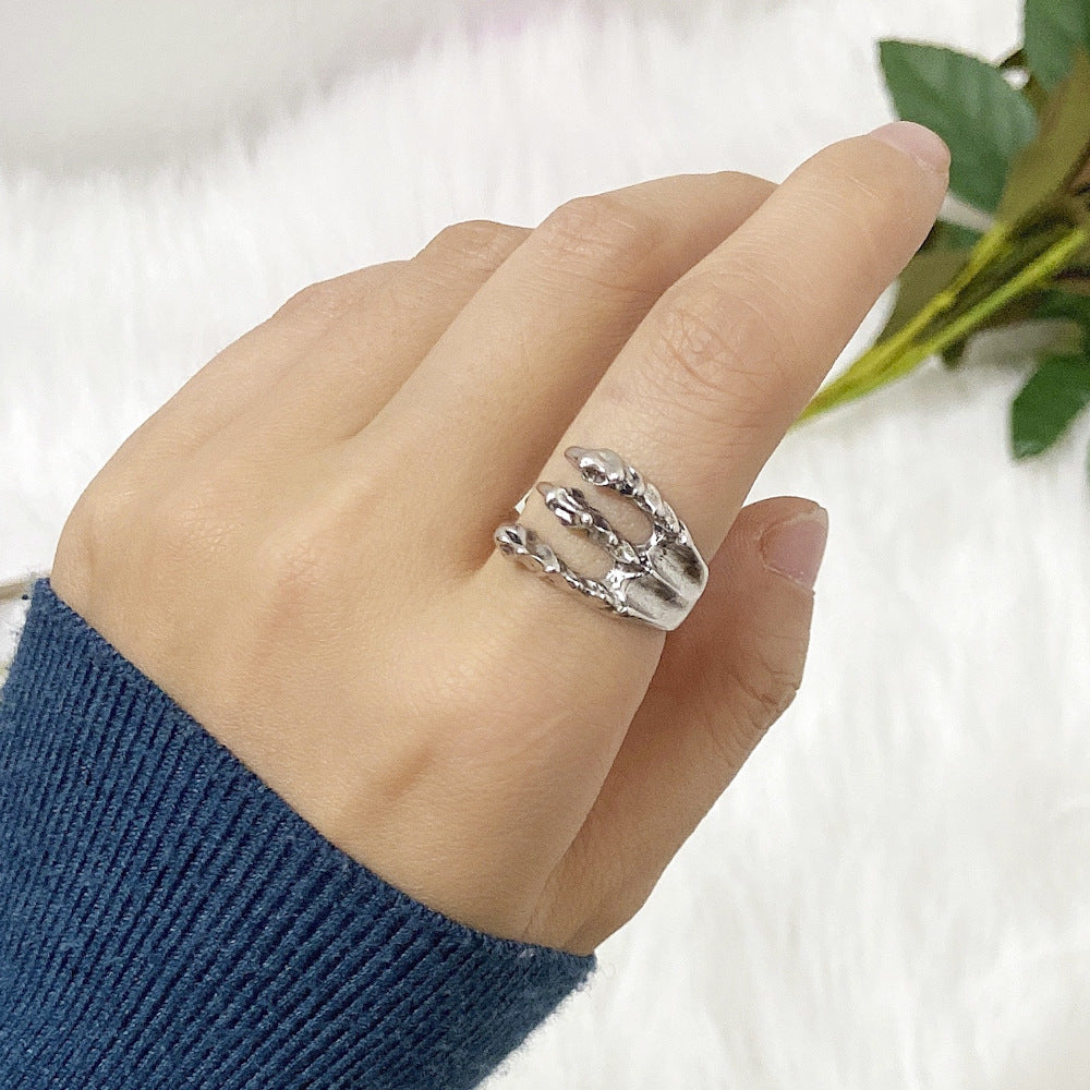 Unisex Dragon Claw Ring Adjustable Opening Alloy Band Geometric Ring Electroplated Fashion Jewelry Modern Look