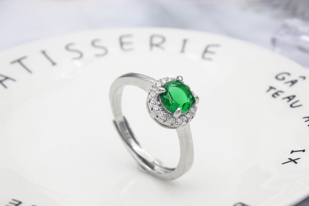 Geometric Emerald Zircon Ring For Women Adjustable Gold Plated Copper Jewelry Gift For Her Daily Wear Elegant Accessory