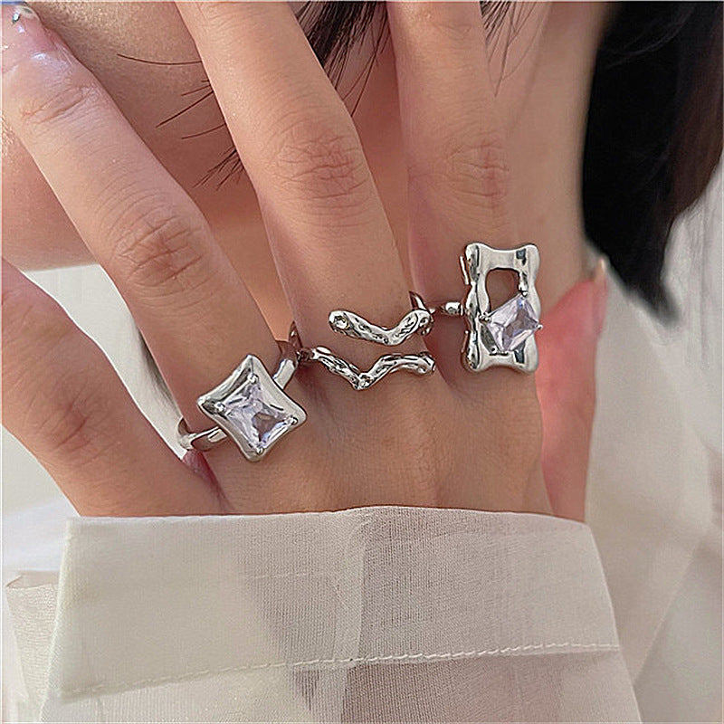 Womens Zircon Cube Ring Adjustable Opening Magic Mirror Geometric Copper Gold Plated Vintage Jewellery Classic