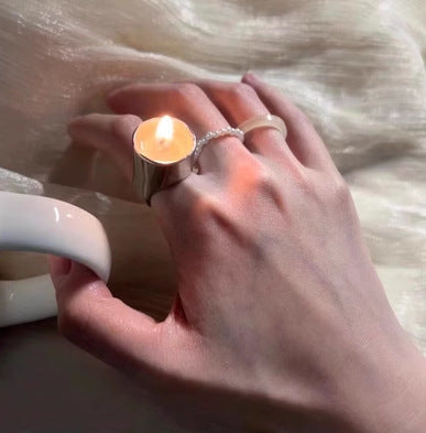 Vintage Alloy Geometry Ring With Electroplating Finish Retro Style Candle Candlestick Inspired Jewelry Elegant