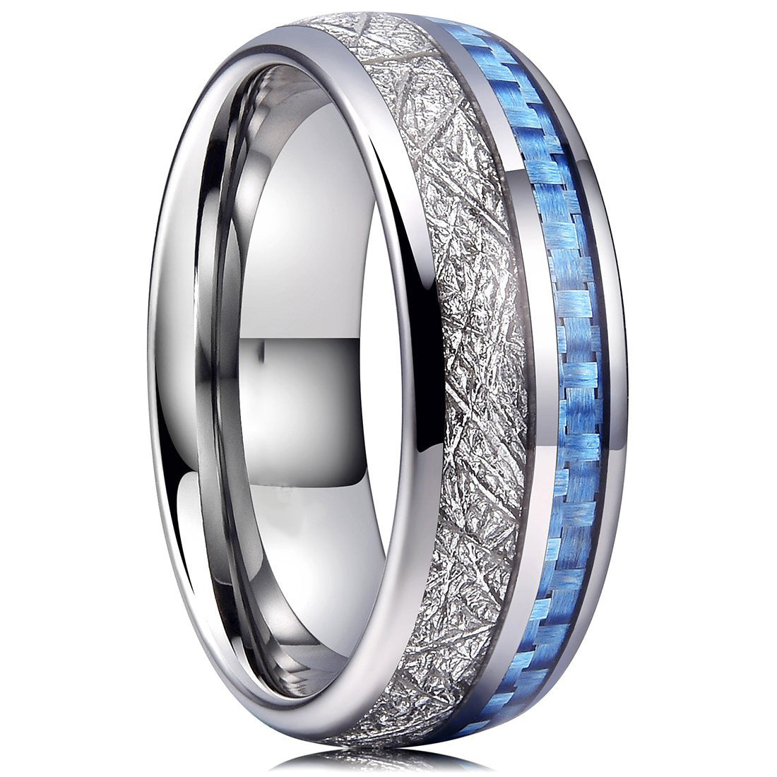 Stainless Steel Inlaid Silver Foil Blue Fiber Carbon Mens Ring Geometric Patch Inlay Fashion Jewelry Daily Wear Now