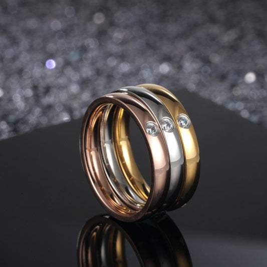 Womens Diamond Ring With Three Color Zircons Titanium Steel Fashion Jewelry Sizes 6 7 8 9 10 11 Shimmer Finish