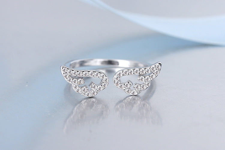 Womens Adjustable Copper Ring Geometric Wings Rose Gold