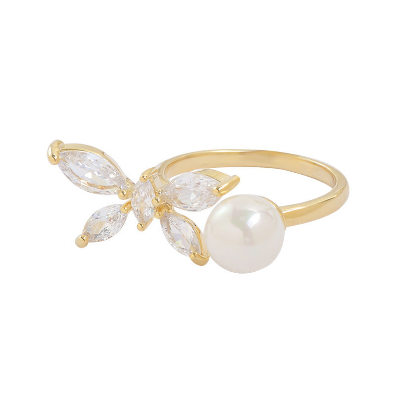 Womens Heart Design Flower Pattern Copper Ring Electroplated Fashion Jewelry Index Finger Durable Elegant Trend