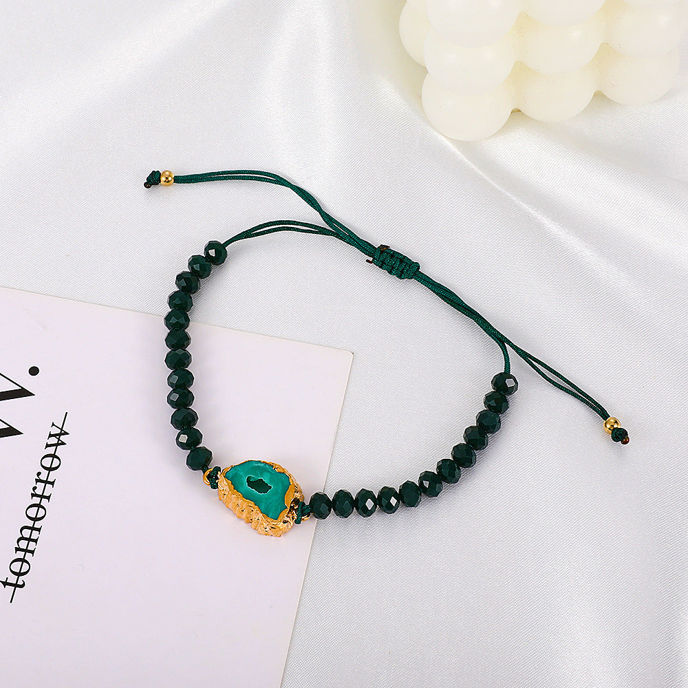 Handmade Acrylic Beaded Bracelet Unisex Vintage Irregular Ore Shape Dark Green Beaded Design Great Gift For Fashion Fans