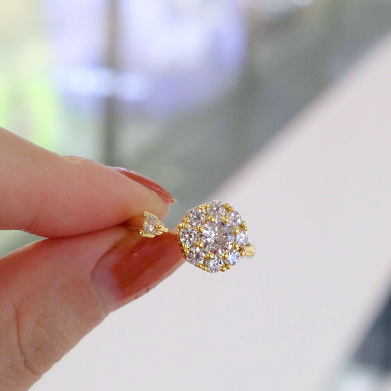 Women Adjustable Open Ring Diamond Accented Rotation Copper Geometric Korean Style Good Luck Gift For Students